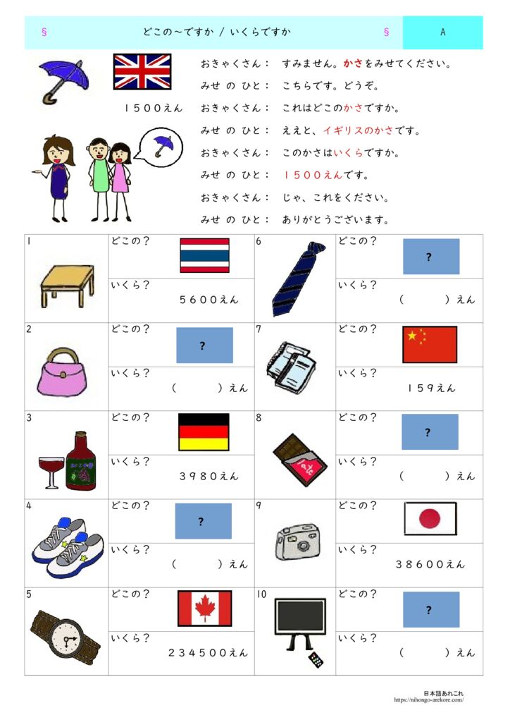 みんなの日本語の教案と教材【第3課】「どこの～ですか」「大きい数」「値段」の教え方 日本語あれこれ